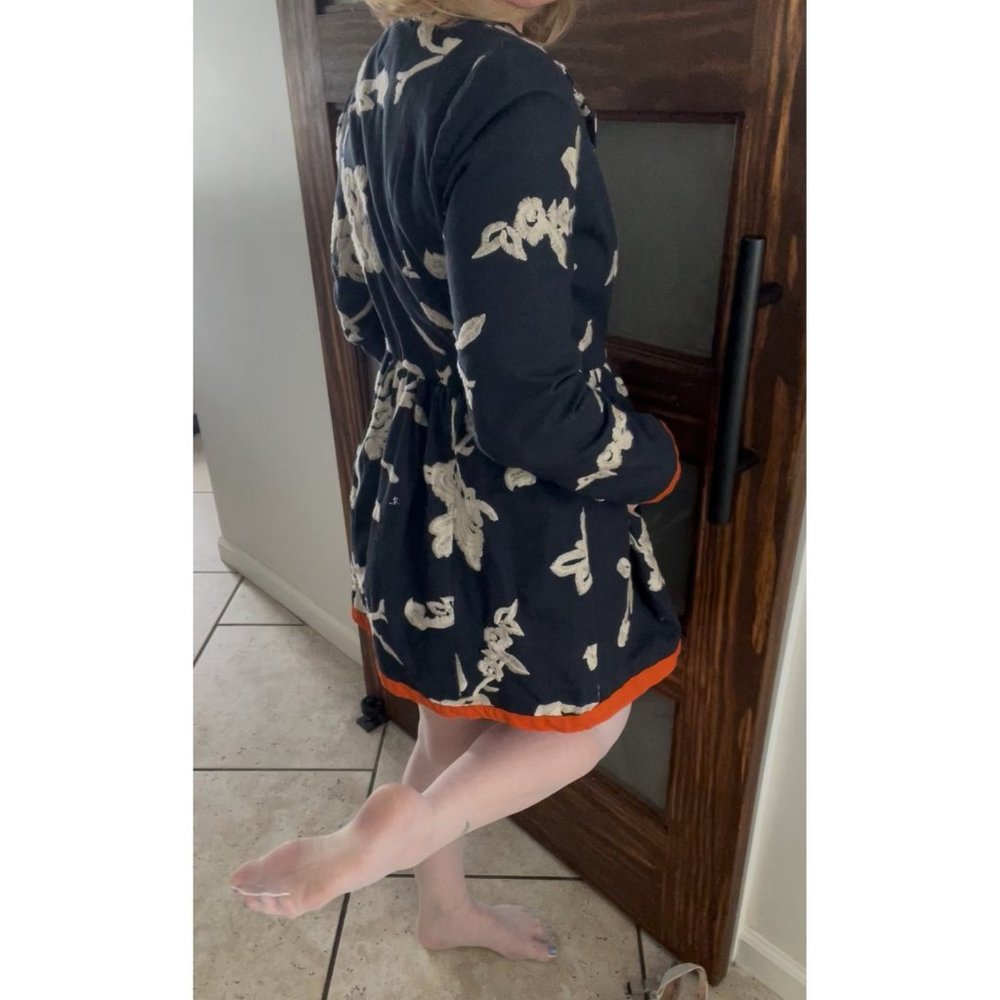 Freeway Floral Embroidered Baby Doll Jacket, Navy With Orange Trim Size Small - Picture 3 of 15
